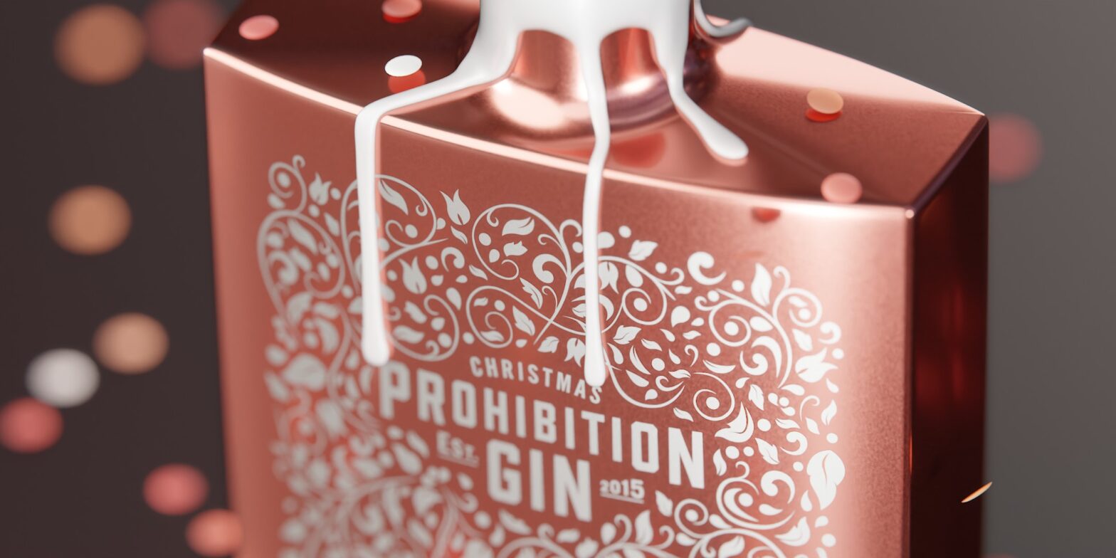 500ml 2023 Prohibition Xmas Gin Bottle close up with short depth of field